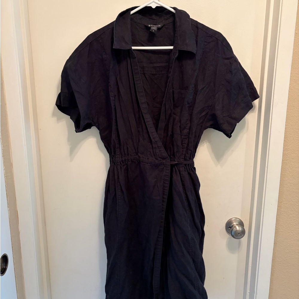 Athleta Charcoal Playa Linen Wrap Dress